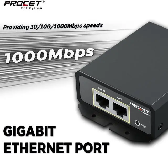 Alt view image 4 of 5 - PROCET Gigabit PoE Splitter 12V/24V DC 25W, IEEE802.3af/at/PoE+ Compliant PoE+ Power Adapter, IP40, Work Temp -40°F to 149°F, 6KV Surge Protection, for Non-PoE terminals, PT-PD208GT