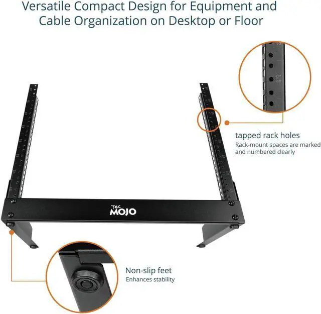 Alt view image 5 of 5 - Tecmojo 2 Post 8U Desktop Sever Rack Small Open Frame Rack for 19 inch AV/Data/Audio/Studio Equipment Free Standing Home/Office Rack,Tapped Hole, Black