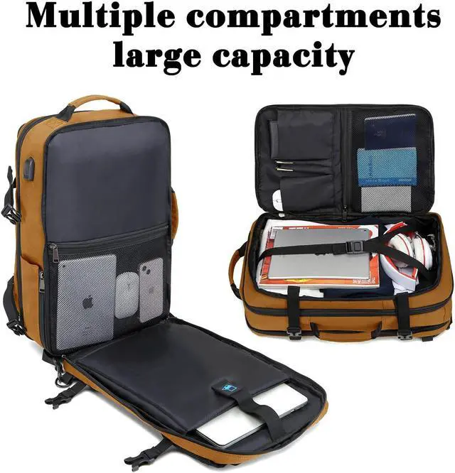 Alt view image 4 of 5 - TUGUAN Travel Laptop Backpack 40L Large Computer Backpack 17 Inch with USB Charging Port for Men Expandable Backpacks Women, Brown - Suitable for Travel