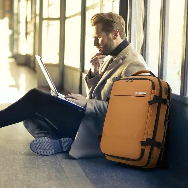 Alt view image 2 of 5 - TUGUAN Travel Laptop Backpack 40L Large Computer Backpack 17 Inch with USB Charging Port for Men Expandable Backpacks Women, Brown - Suitable for Travel