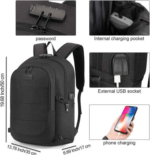 Alt view image 2 of 5 - Tzowla Laptop Backpack for Men Women,Travel Work Security Anti Theft Water Resistant Computer Bookbags with USB Charging Port,Gifts, Fit 14.3/15.6 inch Accessories