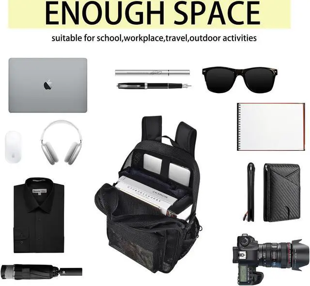 Alt view image 3 of 5 - UEASE Mesh Backpack Heavy Duty for School, 30L Large Mesh Bookbag for Adults, See Through Black School Bag with Laptop Pocket for Work Swimming Beach Fitness Sport
