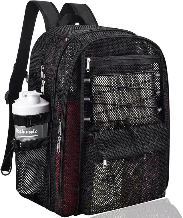 Main image of UEASE Mesh Backpack Heavy Duty for School, 30L Large Mesh Bookbag for Adults, See Through Black School Bag with Laptop Pocket for Work Swimming Beach Fitness Sport