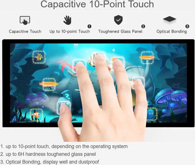 Alt view image 4 of 5 - 10.4inch QLED Touch Screen 1600x720 Pixels Capacitive Touch LCD Monitor Quantum Dot Display High Brightness HDMI Interface, Compatible with Raspberry Pi 5/4B/3B+/3B/Pi Zero W/Zero 2W/Jetson Nano/PC