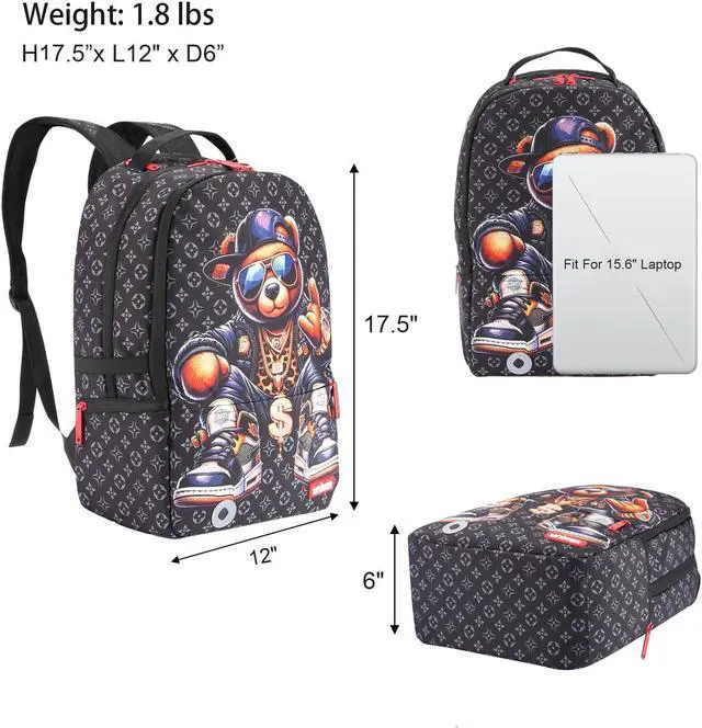 Alt view image 2 of 5 - UNIKER Travel Laptop Backpack,Graffiti Backpack for Work,Designer Laptop Backpack for 15.6 Inch,Water Resistant Backpack Computer Bag,Fortune Bear