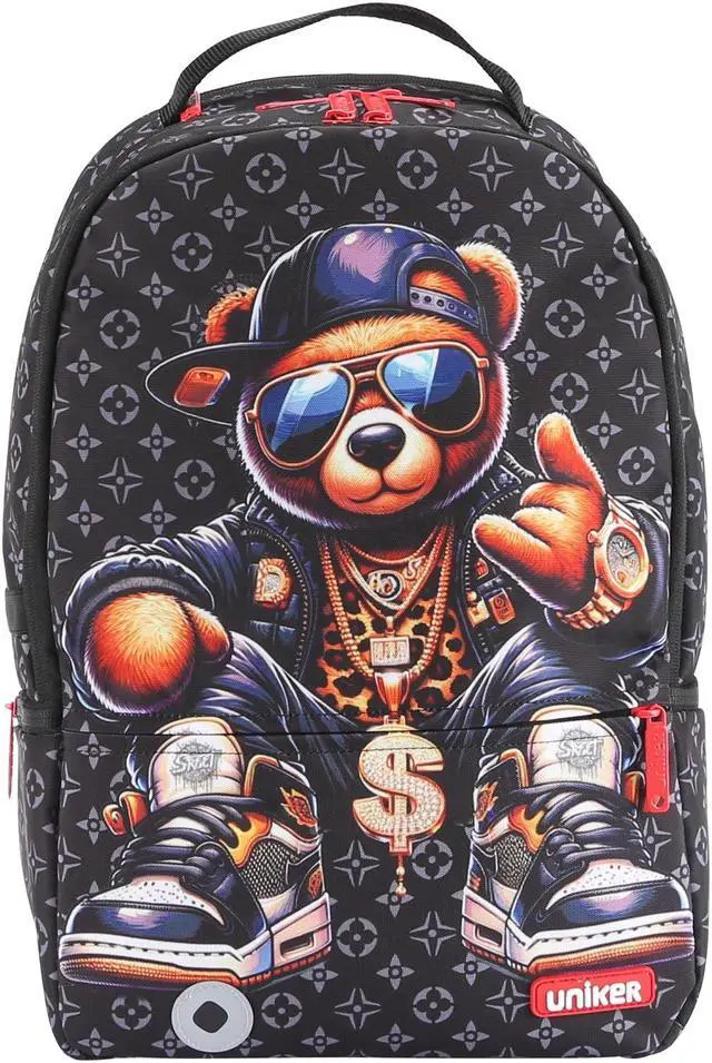 Alt view image 4 of 5 - UNIKER Travel Laptop Backpack,Graffiti Backpack for Work,Designer Laptop Backpack for 15.6 Inch,Water Resistant Backpack Computer Bag,Fortune Bear