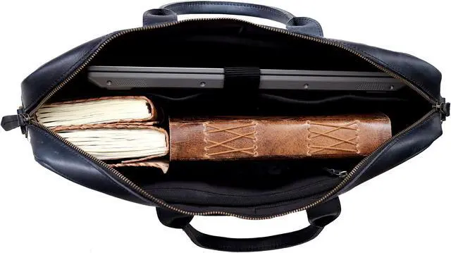 Alt view image 5 of 5 - Vintage Handmade Leather Travel Messenger Office Crossbody Bag Laptop Briefcase Computer College Satchel Bag (16" Blue)