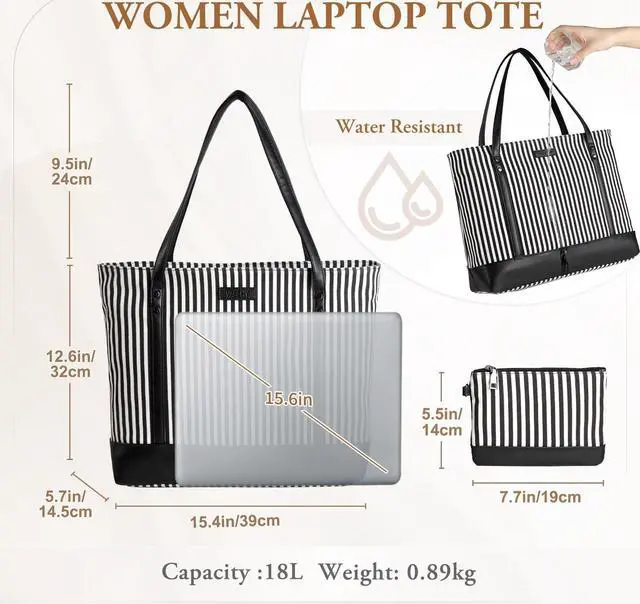 Alt view image 2 of 5 - VASCHY Laptop Tote Bag for Women, Large 15.6inch Computer Teacher Bag Purse Briefcase for Travel,Work,Business,Office Black White
