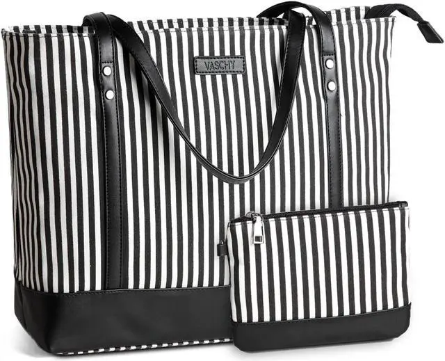 Main image of VASCHY Laptop Tote Bag for Women, Large 15.6inch Computer Teacher Bag Purse Briefcase for Travel,Work,Business,Office Black White