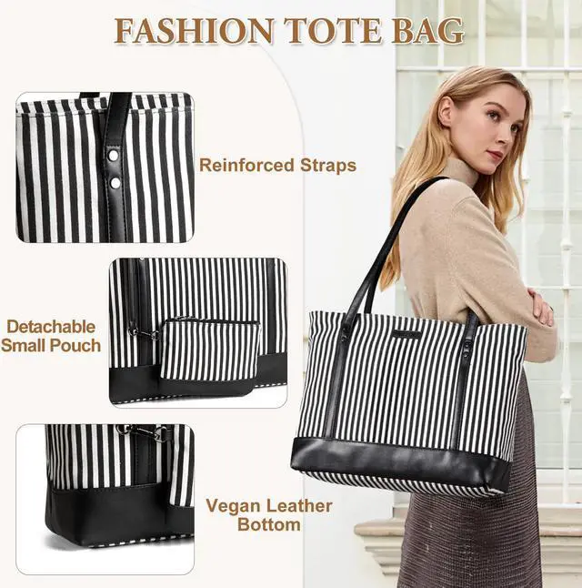 Alt view image 4 of 5 - VASCHY Laptop Tote Bag for Women, Large 15.6inch Computer Teacher Bag Purse Briefcase for Travel,Work,Business,Office Black White