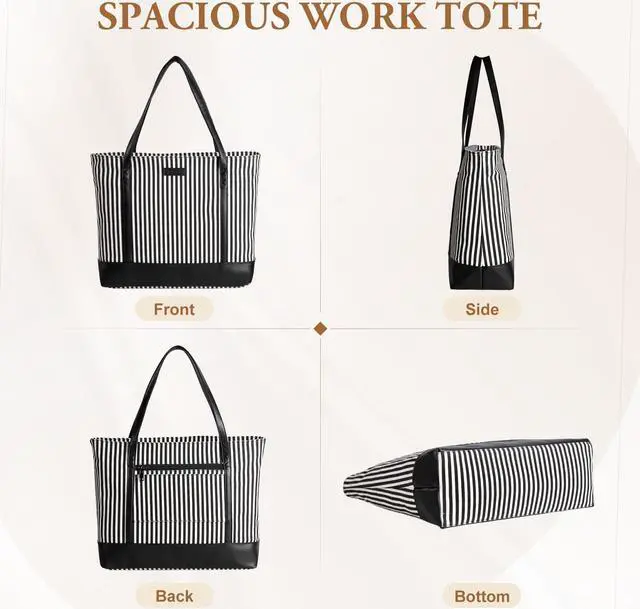 Alt view image 3 of 5 - VASCHY Laptop Tote Bag for Women, Large 15.6inch Computer Teacher Bag Purse Briefcase for Travel,Work,Business,Office Black White