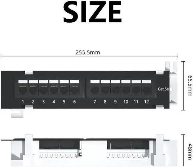 Alt view image 2 of 5 - 1U 12 Ports Cat6 Wallmount Patch Panel, UTP Ethernet Patch Panel with RJ45 Cat6 Adapter Patch Panel