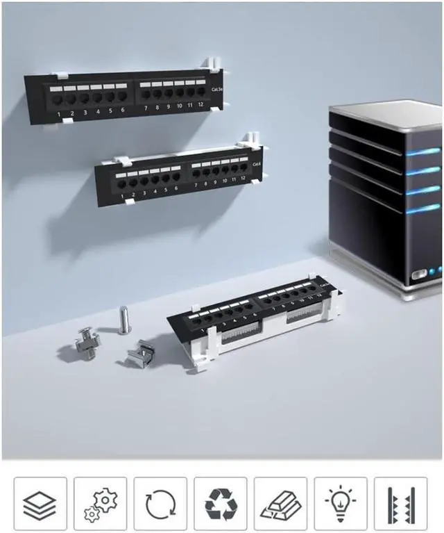 Alt view image 4 of 5 - 1U 12 Ports Cat6 Wallmount Patch Panel, UTP Ethernet Patch Panel with RJ45 Cat6 Adapter Patch Panel