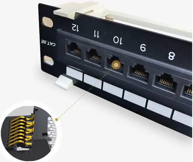 Alt view image 5 of 5 - 1U 12 Ports Cat6 Wallmount Patch Panel, UTP Ethernet Patch Panel with RJ45 Cat6 Adapter Patch Panel