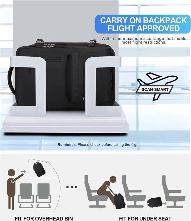 Alt view image 3 of 5 - VGCUB Large Travel Backpack Bag for Women Men,Carry on Backpack,17 Inch Laptop Business Work Waterproof Backpack with Laptop Compartment,Person Item Flight Approved,Mochila de Viaje,Black Large