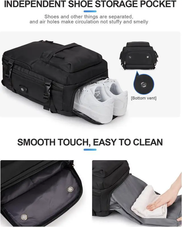 Alt view image 5 of 5 - VGCUB Large Travel Backpack Bag for Women Men,Carry on Backpack,17 Inch Laptop Business Work Waterproof Backpack with Laptop Compartment,Person Item Flight Approved,Mochila de Viaje,Black Large