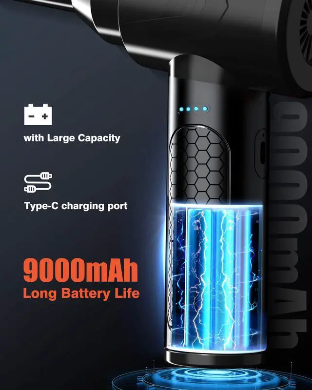 Alt view image 3 of 5 - VMOK Compressed Air Duster, 3 Gear 100000RPM Electric Cleaner Air Duster with LED Light, 9000mAh Electric Duster Keyboard Cleaner for Laptop, Computer