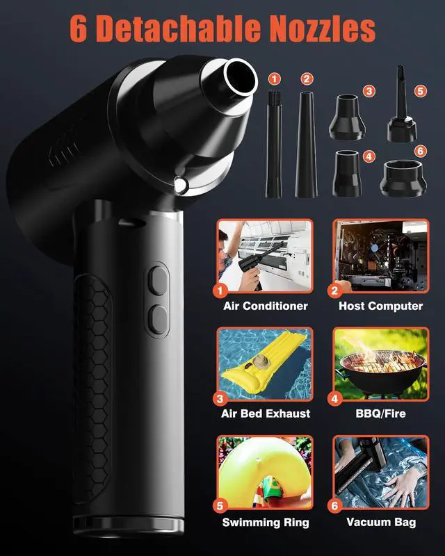 Alt view image 4 of 5 - VMOK Compressed Air Duster, 3 Gear 100000RPM Electric Cleaner Air Duster with LED Light, 9000mAh Electric Duster Keyboard Cleaner for Laptop, Computer