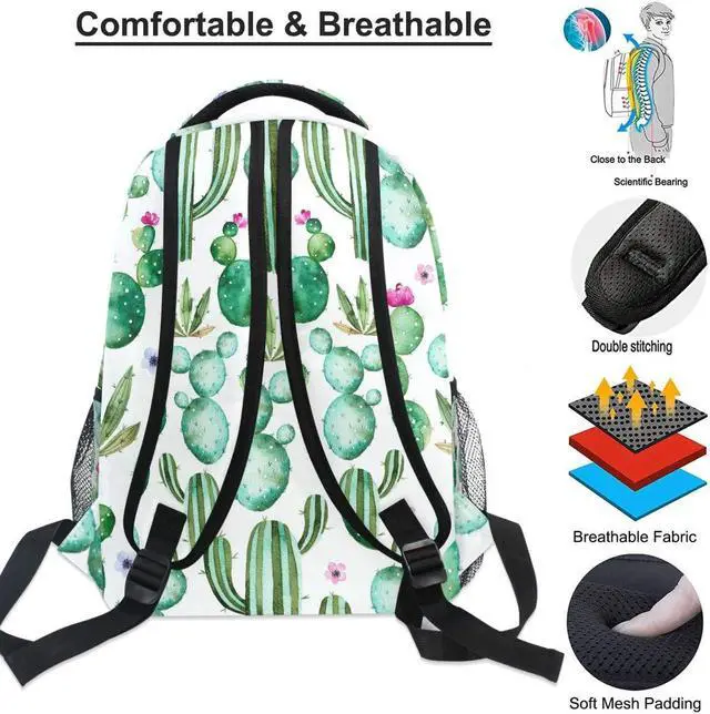 Alt view image 3 of 5 - Wamika Watercolor Cactus Backpacks for Girls Kids Boys Tropical Desert Plant Cacti School Book Bags Waterproof Student Laptop Backpack College Carrying Bag Casual Lightweight Travel Sports Day packs