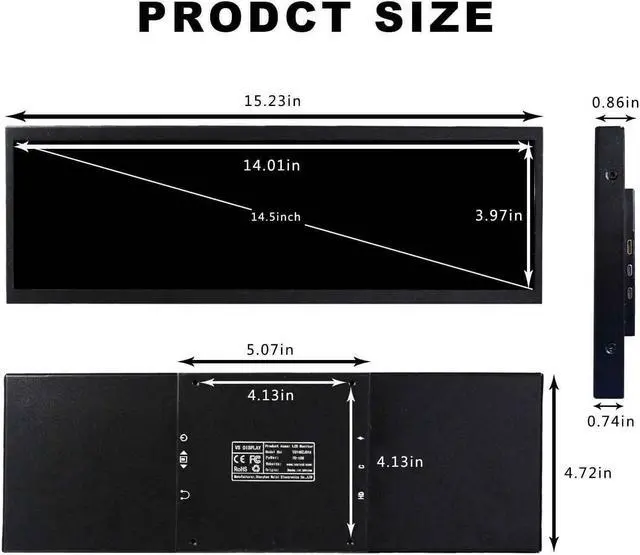 Alt view image 5 of 5 - VSDISPLAY 14.5'' 14.5 Inch 2560x720 2K IPS LCD Monitor Stretched Bar Display for Computer PC Case GPU CPU Secondary Screen Monitor,Supports USB-C Video Input
