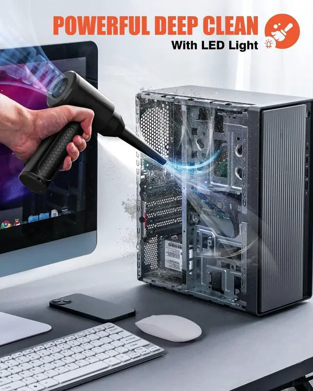 Alt view image 5 of 5 - VMOK Compressed Air Duster, 3 Gear 100000RPM Electric Cleaner Air Duster with LED Light, 9000mAh Electric Duster Keyboard Cleaner for Laptop, Computer