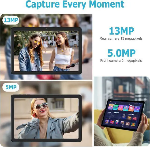 Alt view image 5 of 5 - WDYQJE 10.1 Inch Android Tablet, Android 14 Tablets with 128GB+8(4+4 Expand) GB, 2.4+5G WiFi Tablet PC with FHD IPS Touch Screen, Dual 13MP+5MP Camera, Dual Stereo Speakers, Bluetooth5.0, GPS
