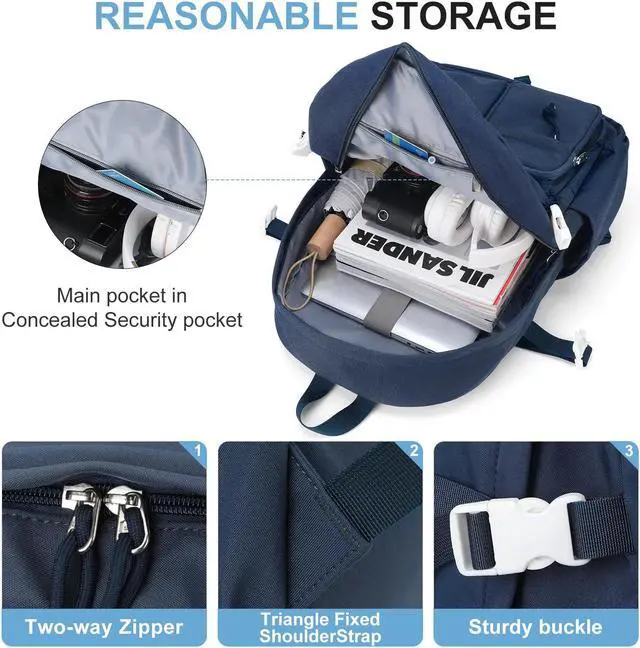 Alt view image 3 of 5 - weradar High School Backpack For Women Men,Aesthetic College Backpack With Lots of Pockets,Lightweight Middle School Bag For Teens Girls Boys,Cute Bookbag(Blue)