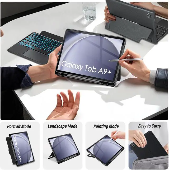 Alt view image 3 of 5 - Wineecy Backlit Touchpad Keyboard Case for Samsung Galaxy Tab A9 Plus 11 inch 2023, Backlight Multi-Angle Kickstand,Portrait/Landscape Stand Detachable Magnetic Cover Case for Tab A9+ (X210/X216/X218)