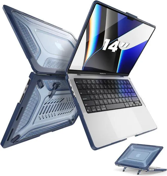 Main image of SEYMAC Designed Case for MacBook Pro 14 Inch 2023/2021 Release M3 M2 A2779 M1 A2442 Pro Max Heavy Duty Rugged Hard Shell Case Cover with Anti-Slip Stand for MacBook Pro 14", Blue