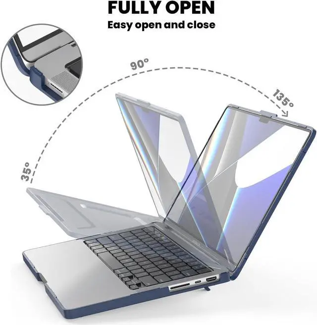 Alt view image 3 of 5 - SEYMAC Designed Case for MacBook Pro 14 Inch 2023/2021 Release M3 M2 A2779 M1 A2442 Pro Max Heavy Duty Rugged Hard Shell Case Cover with Anti-Slip Stand for MacBook Pro 14", Blue