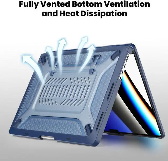 Alt view image 5 of 5 - SEYMAC Designed Case for MacBook Pro 14 Inch 2023/2021 Release M3 M2 A2779 M1 A2442 Pro Max Heavy Duty Rugged Hard Shell Case Cover with Anti-Slip Stand for MacBook Pro 14", Blue