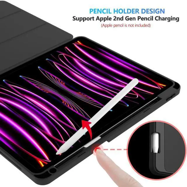Alt view image 2 of 5 - WOGROO Case for iPad Pro 12.9 inch 2022/2021/2020/2018, Tablet Case Slim Trifold Stand Protective Cover with Pencil Holder, Auto Wake/Sleep, Black