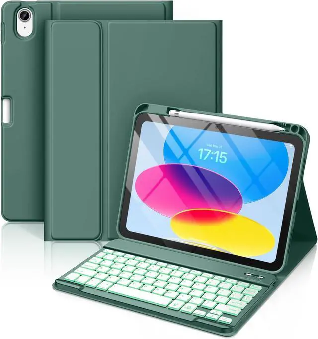 Main image of Hamile Keyboard Case for iPad 11th 10th Generation - 7 Colors Backlit Wireless Detachable Folio Keyboard Cover with Pencil Holder for iPad 11-inch A16 2025 10th Gen 10.9 Inch 2022 (Midnight Green)