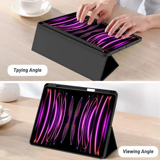 Alt view image 4 of 5 - WOGROO Case for iPad Pro 12.9 inch 2022/2021/2020/2018, Tablet Case Slim Trifold Stand Protective Cover with Pencil Holder, Auto Wake/Sleep, Black