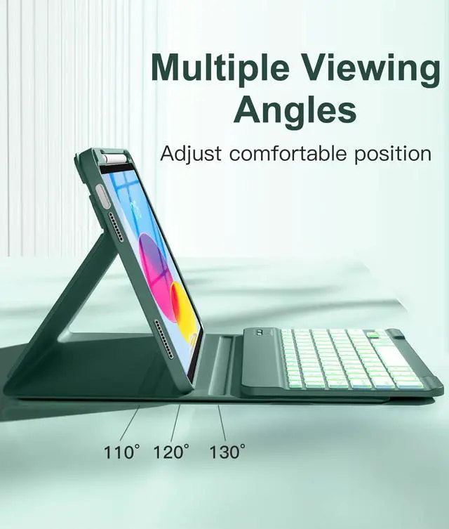 Alt view image 5 of 5 - Hamile Keyboard Case for iPad 11th 10th Generation - 7 Colors Backlit Wireless Detachable Folio Keyboard Cover with Pencil Holder for iPad 11-inch A16 2025 10th Gen 10.9 Inch 2022 (Midnight Green)