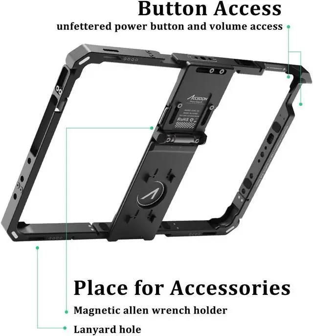 Alt view image 4 of 5 - Accsoon PowerCage II for iPad 7,8,9,10,11, Air 3,4,5,6,7 iPad Pro 10.5 inch,11inch Gen1,2,3,4(M4) with NP-F Battery Plate Adapter, 1/4'' Screw Hole Protective Cage, Use SeeMo/4K/CineView to Livestream
