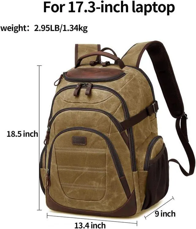 Alt view image 4 of 5 - SHENHU Travel Laptop Backpack 17.3 inch XL Computer Backpack for Men Waxed Canvas College Daypack Business Backpack Brown