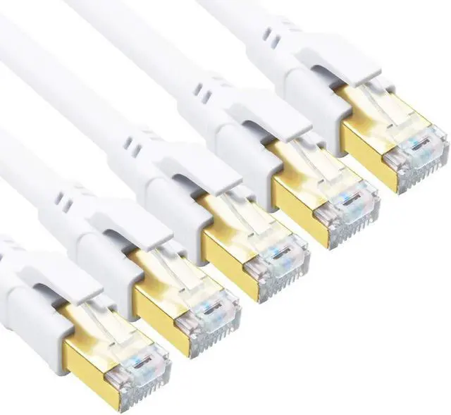 Main image of CAT 8 Ethernet Cable, 15ft (5 Pack) Ultra High Speed 40Gbps 2000MHz SFTP 26AWG CAT8 Cable LAN Internet Network Cord with Gold Plated RJ45 Connector for Gaming, Router, Modems, PC (15ft/5 Pack/White)
