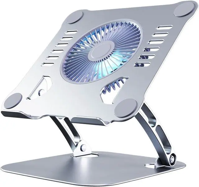Main image of YOVDA Laptop Cooler Cooling Pad Stand - Slim Ergonimic Laptop Stand for Desk, 3 Speed Cooling Fan Adjustable Height Laptop Cooling Stand for MacBook 11-15.6 Inch (Silver), YT628-2