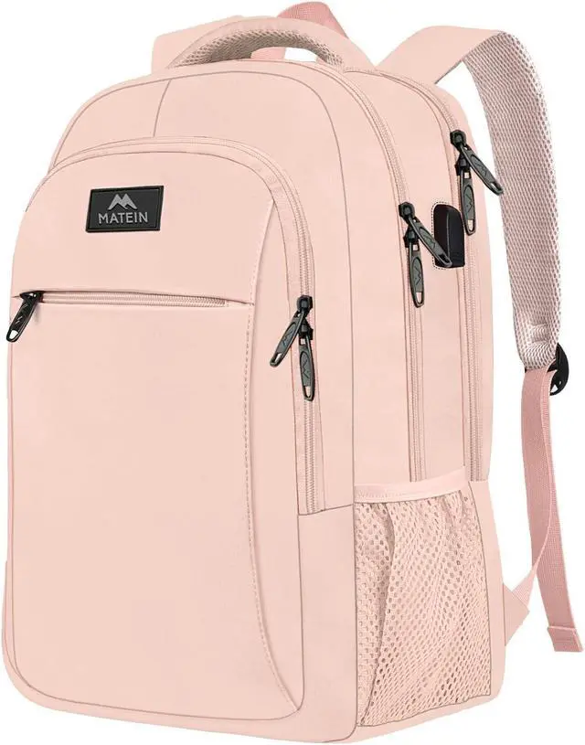 Main image of MATEIN 15.6 inch Laptop Backpack, Cute Slim Computer Travel Backpack with USB Port, Carry On Casual Daypack Bag Gifts for Women Teacher Nurse, Pink