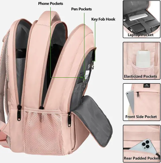 Alt view image 2 of 5 - MATEIN 15.6 inch Laptop Backpack, Cute Slim Computer Travel Backpack with USB Port, Carry On Casual Daypack Bag Gifts for Women Teacher Nurse, Pink
