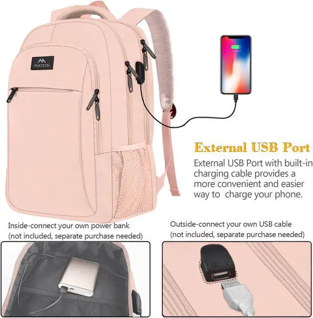 Alt view image 3 of 5 - MATEIN 15.6 inch Laptop Backpack, Cute Slim Computer Travel Backpack with USB Port, Carry On Casual Daypack Bag Gifts for Women Teacher Nurse, Pink