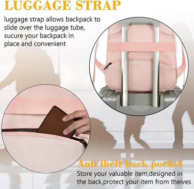 Alt view image 4 of 5 - MATEIN 15.6 inch Laptop Backpack, Cute Slim Computer Travel Backpack with USB Port, Carry On Casual Daypack Bag Gifts for Women Teacher Nurse, Pink