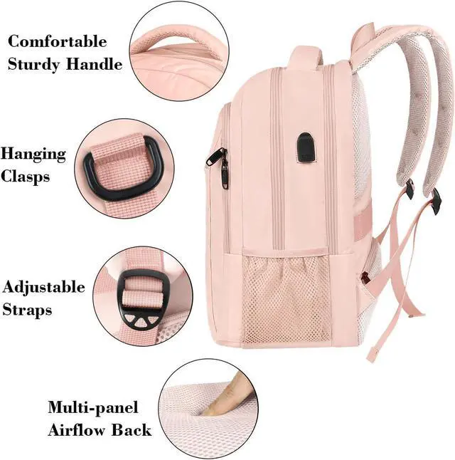 Alt view image 5 of 5 - MATEIN 15.6 inch Laptop Backpack, Cute Slim Computer Travel Backpack with USB Port, Carry On Casual Daypack Bag Gifts for Women Teacher Nurse, Pink