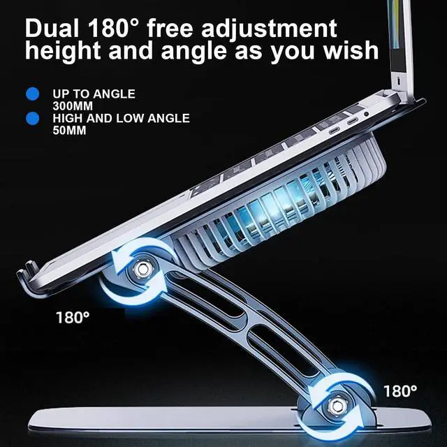 Alt view image 2 of 5 - YOVDA Laptop Cooler Cooling Pad Stand - Slim Ergonimic Laptop Stand for Desk, 3 Speed Cooling Fan Adjustable Height Laptop Cooling Stand for MacBook 11-15.6 Inch (Silver), YT628-2