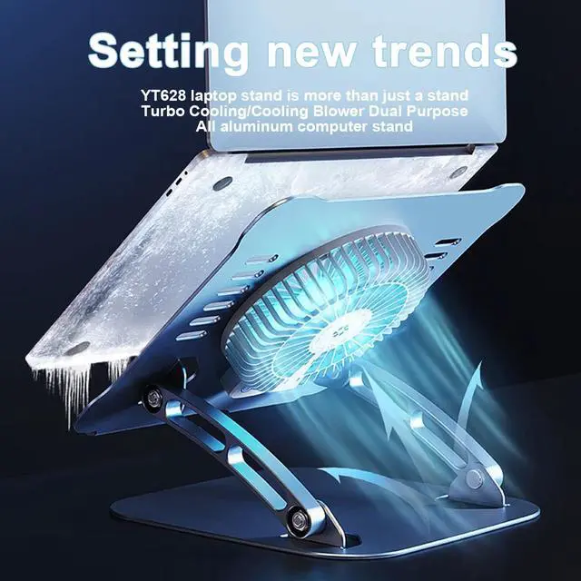 Alt view image 4 of 5 - YOVDA Laptop Cooler Cooling Pad Stand - Slim Ergonimic Laptop Stand for Desk, 3 Speed Cooling Fan Adjustable Height Laptop Cooling Stand for MacBook 11-15.6 Inch (Silver), YT628-2