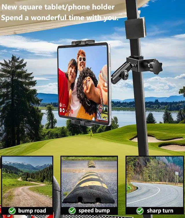 Alt view image 2 of 5 - Golf Cart Tablet Holder, Square Tube Tablet Phone Mount for Yamaha/Club Car/EZGO [Stable & Durable] Golf Metal Clamp for iPad Pro Air Mini, Galaxy Tabs, Fire, iPhone, 4-12.9"