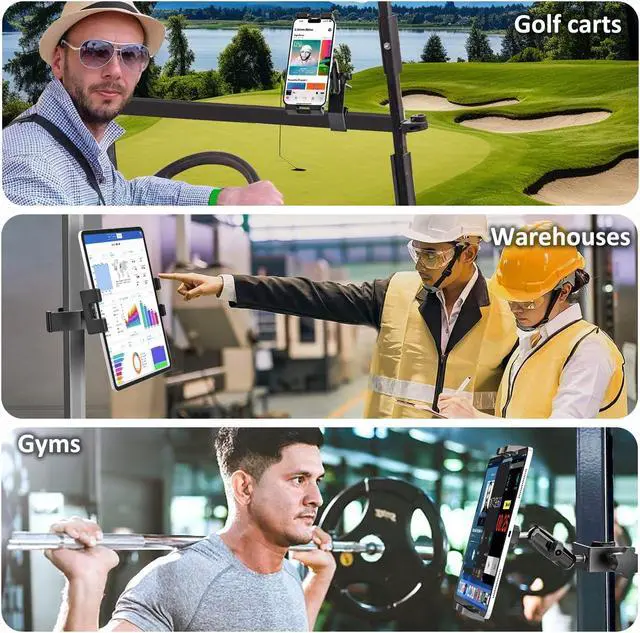 Alt view image 3 of 5 - Golf Cart Tablet Holder, Square Tube Tablet Phone Mount for Yamaha/Club Car/EZGO [Stable & Durable] Golf Metal Clamp for iPad Pro Air Mini, Galaxy Tabs, Fire, iPhone, 4-12.9"