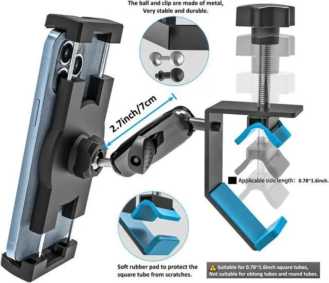 Alt view image 5 of 5 - Golf Cart Tablet Holder, Square Tube Tablet Phone Mount for Yamaha/Club Car/EZGO [Stable & Durable] Golf Metal Clamp for iPad Pro Air Mini, Galaxy Tabs, Fire, iPhone, 4-12.9"