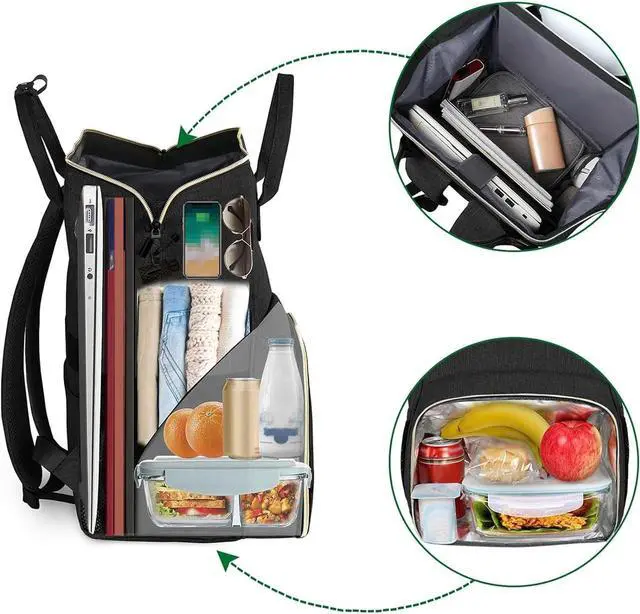 Alt view image 2 of 5 - MATEIN Lunch Backpack for Women, Insulated Cooler Backpack Lunch Bag with USB Charging Port for Men, 15.6 Inch Leakproof Laptop College Tote Work Bag Teacher Nurse Picnic Office Commuter Travel, Black